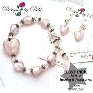 Pink Hearts & Crystals Bracelet & Earrings